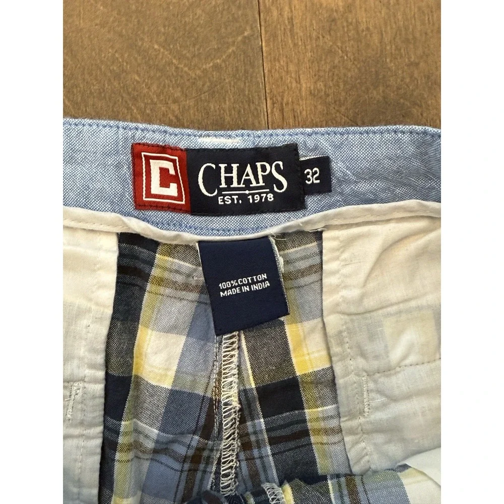 Chaps Men's Flat Front‎ Blue Plaid Shorts Casual 9